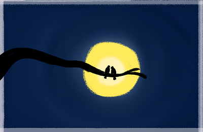 Just you and me tonight animal birds moon nature nature art nature illustration nature logo night staring