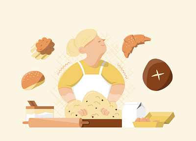 Bake That! adobe illustrator baking bread illustration kneading vector vector illustration woman