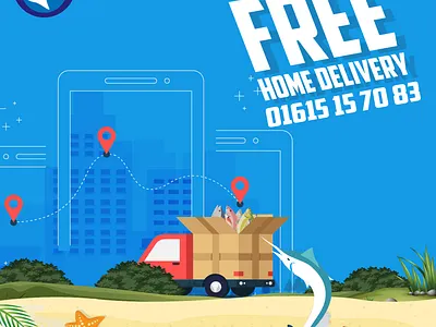 Free fish home delivery branding design facebook