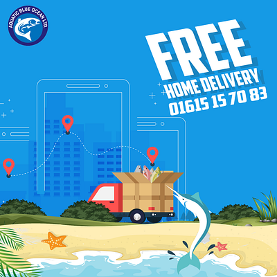 Free fish home delivery branding design facebook