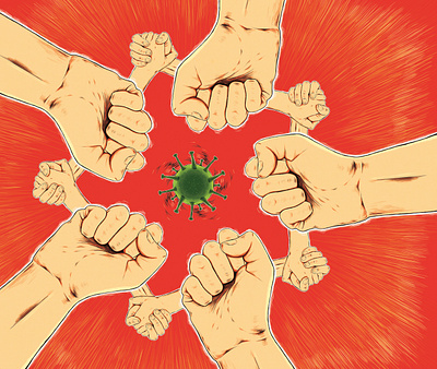 Corona virus bo danique bodanique corona corona virus coronavirus drawing fist hands illustration illustrator kaleidoscope red