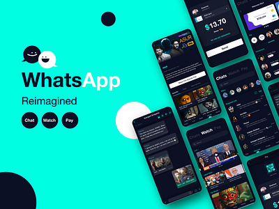 WhatsApp Reimagined adobexd avengers banking app chat dark ui dashboard ui icons messaging app mobile app mobile ui movie app online payment app streaming app watch whatsapp