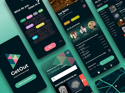 Bars and music finder - GetOut App android android app app apple artist bar bars branding design getout like music place playlist spot spotify tag ui ux