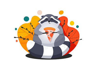 Racoon Illustration animal cute digitalart food illustration ipad pizza racoon