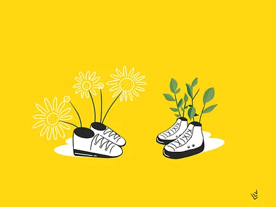 Leaving the shoes outside covid19 design flowers illustration quarantine shoes vases