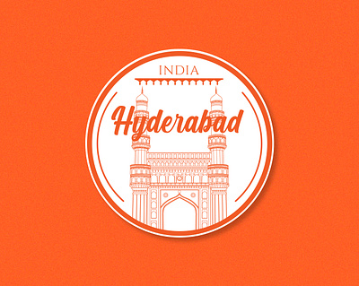 Hyderabad Sticker architecture badge badgedesign building design flat history hyderabad illustration india lineart minimal art monument orange sticker typography vector