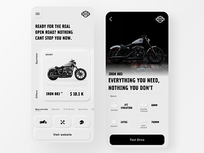 Neomorphic Harley Davidson UI app app design applications design harley davidson motor motorbike neomorphic neomorphism ui ui design uidesign userexperience userinterface ux ux design white