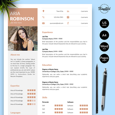 Creative Resume for Word & Pages “Aria Robinson” 1 page resume 2 page resume 3 page resume combination resume creative resume cv template feminine resume modern cv word modern resume professional cv word professional resume resume apple pages resume for pages resume for word resume template resume template word resume with photo