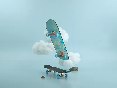 Blue Boy 3d 3d art 3d artist art blue branding clean cloud design illustration skate skateboard