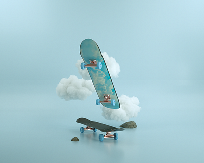 Blue Boy 3d 3d art 3d artist art blue branding clean cloud design illustration skate skateboard