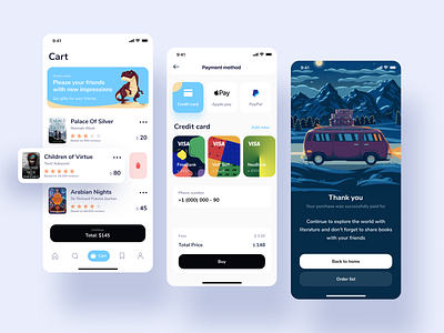 Book app app app design card cart clean concept dailyui design flat illustration payment ui ux uxdesign wallet