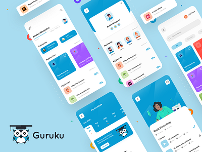 Online Course App - Guruku 👩‍🎓 branding clean courses education education app elearn elearning elearning courses learn learning learning app learning platform online classes online course study study app studying uidesign uiux ux