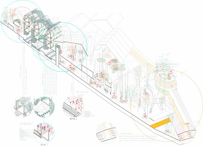 sustainable axonometric. Train station. architecture design illustration