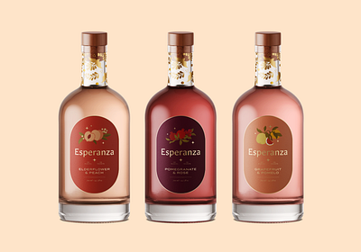 Esperanza | Bottle Labels beverage packaging bottle label brand identity branding branding design grapefruit mocktail packaging peach rose