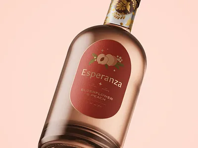 Esperanza | Peach Label Details bottle label brand design brand identity branding design gold foil illustration label design mocktail packaging peach