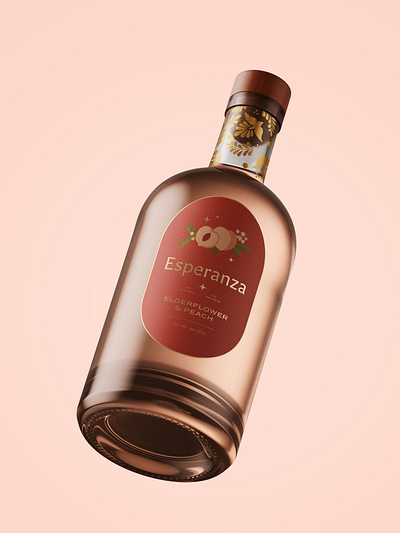 Esperanza | Peach Label Details bottle label brand design brand identity branding design gold foil illustration label design mocktail packaging peach