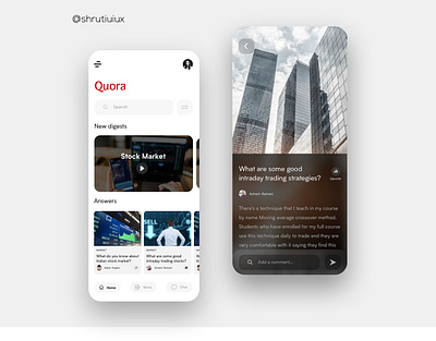 Quora App redesign app design dribbble mobile shrutiuiux ui uidesign uiux