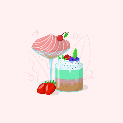 Ice cream coctail cherry design flat ice cream icecream illustration illustrator strawberry sweat vector