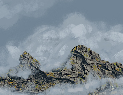 Foggy Mountains digital painting fog illustration mountain range mountains outdoor outdoor art painting