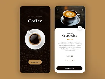 Coffee Shop App Design app design app ui best app ui black black white brown brown and white coffee coffee shop cool app ecommerce app ecommerce design minimal mobile app design mobile app ui online shop price app simple clean interface ui uiux