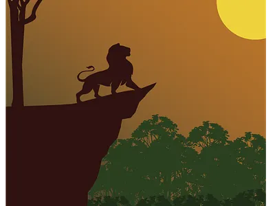 Dawn: King of the Jungle background dawn design illustration jungle king lion tree trees vector