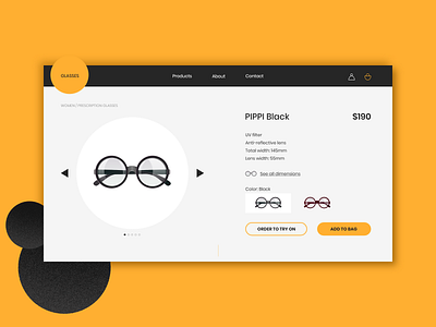 Challenge 25/30 black and yellow challenge concept daily challange ecommerce glasses product page shop ui ui design yellow