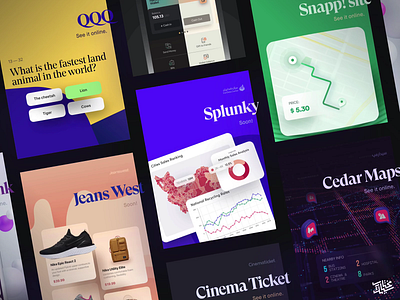 My portfolio - Cards 3d animation app card cards cars charts clean cursor dark design illustration isometric landing page maps portfolio uber ui ux vector