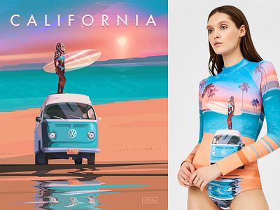 Swimwear California adobe illustrator beach bus stop cali california illustration illustration art illustrator los angeles losangeles poster san francisco sea sunny surf surfer surfing vector vw vw bus