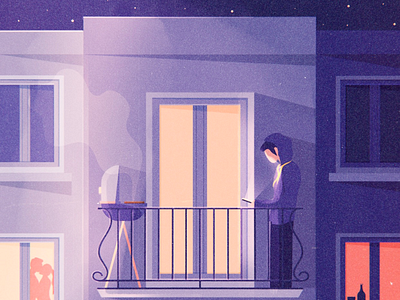 Saturday night art balcony boy digital drawing dream illustration instagram lights love moonlight night purple saturday sky smartphone social stars summer wine