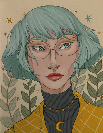 Spring Witch blue digital color drawing dtiys fantasy glasses hand drawn illustration pencil procreate witch woman