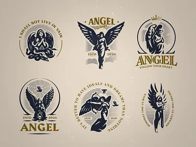 Angel emblems set angel bird heaven