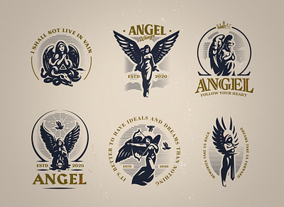 Angel emblems set angel bird heaven