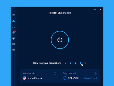 Hotspot Shield VPN - Windows Dashboard app bandwidth connection desktop location menu rating vpn windows