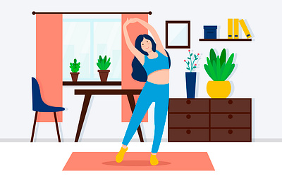 Vector illustration for a fitness blog. blogger cartoon design fitness fitness blog fitness girl flat flat interior girl homefitness illustration interior vector