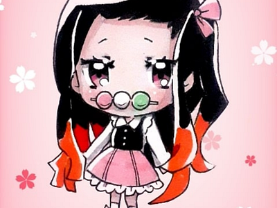 Nezuko anime chibi cute drawing fanart girl japanese kawaii kimetsu no yaiba manga traditional