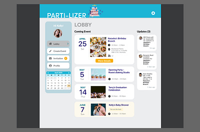 Parti-lizer Lobby Page animation app design flat friends illustration interfacedesign ui uidesign ux