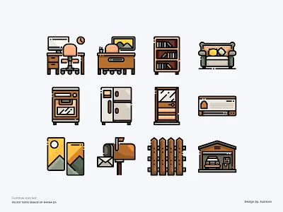 Furniture & Household Icon Set app branding color line design furniture furniture app furniture store household icon illustration symbol vector web website