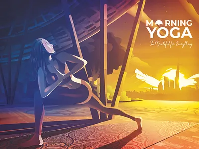 Morning Yoga art exercise healthy idea illustration mind pavilion peaceful rejuvenation sunrise urban vectorart yoga