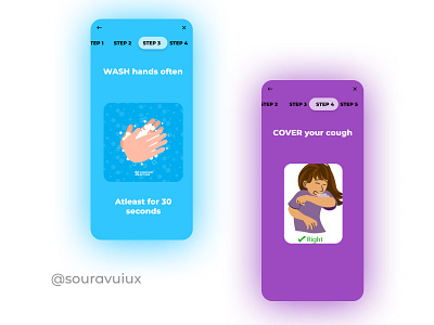 COVID-19 Awareness App Step 3-4 animation app branding design figma flat homemade icon typography ui