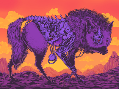 Cyberjackal animal animal art biomechanical cyberpunk cyborg design illustration jackalope nature robot sunrise