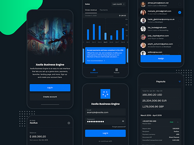 Xsolla Business Engine – App assign dashboard dashboard app design login login screen mobile revenue startscreen ui xsolla