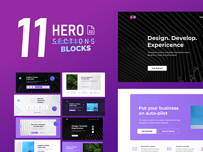 Free - 11 Unremakable Hero Blocks adobe xd adobexd creative design digital editable editable file hero hero banner hero section template template design templates vector