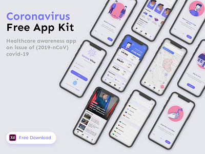 Daily UI Challenge 043/100 - Coronavirus Mobile App - (Freebie) 100uichallenge adobe xd ankur tripathi app design coronavirus coronavirus app covid 19 app daily 100 challenge dailychallenge dailyui dailyuichallenge free app kit free download freebie