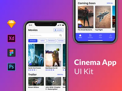 Cinema App app cinema figma film home mobile movie psd sketch theatre ticket xd