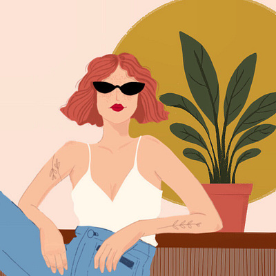 Jeanne digital illustration digital painting illustration plant plants procreate redlips summer sunny tattoos woman illustration