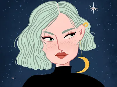 Moonlighting dark digital illustration digital painting dreamy illustration moon moonlight nightsky procreate woman illustration woman portrait
