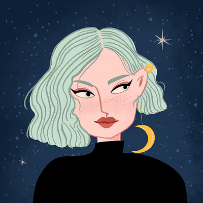 Moonlighting dark digital illustration digital painting dreamy illustration moon moonlight nightsky procreate woman illustration woman portrait