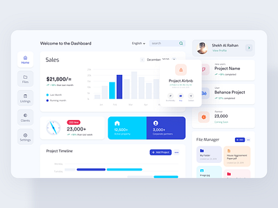 Real Estate Project Management Dashboard admin agency agent chart content dashboard data design support file manager listing ofspace process project project management real estate seller timeline