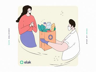 Illustration for Elak. Food Delivery Service branding character coronavirus covid19 delivery flat food identity identity design illustration logo modern pastel color safe service simple sketch stayhome vector visual identity