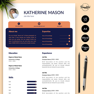 Creative Resume for Word & Pages “Katherine Mason” cover letter creative cv pages creative cv word creative resume cv template modern resume one page resume original cv template professional cv professional resume references letter resume downloadable resume for word resume template resume template word three page resume two page resume